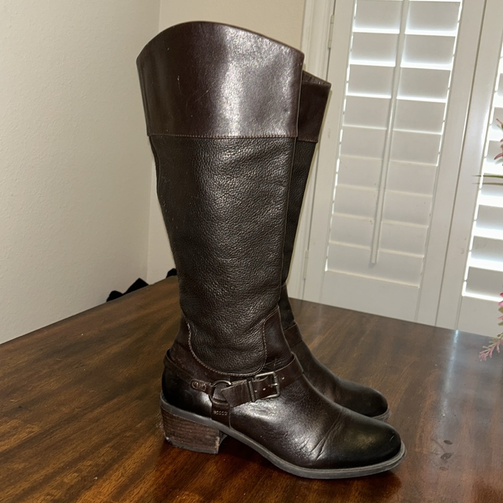 Vince Camuto tall brown leather boots.
